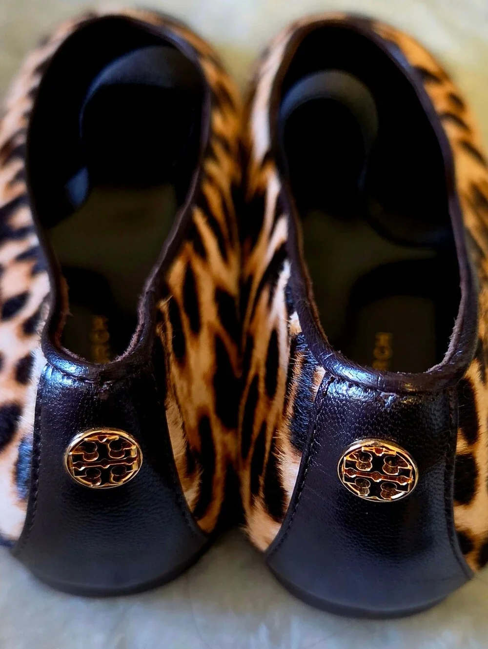 Tory Burch Leopard-Print Ballet Flats with Black Cap Toe